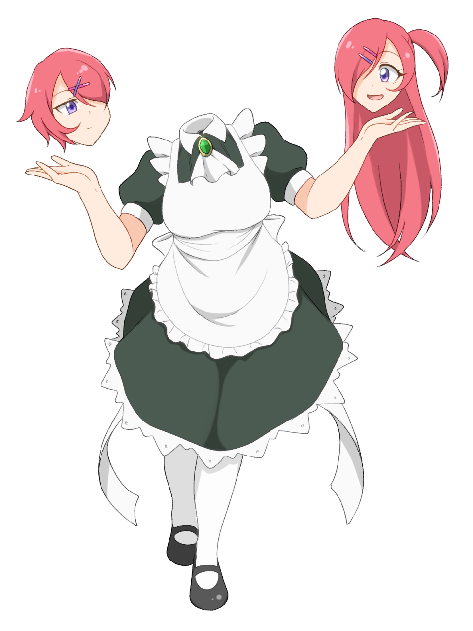 1girl, 9rimson, apron, black_shoes, breasts, brooch, character_request, closed_mouth