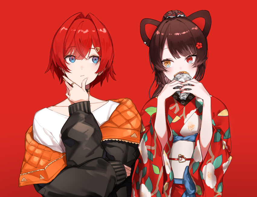2girls, absurdres, ange_katrina, ange_katrina_(casual), animal_ears, black_jacket, blue_eyes, braid