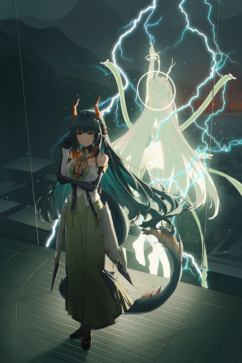 1girl, absurdres, arknights, arknights:_endfield, black_gloves, black_shoes, blush, chinese_commentary