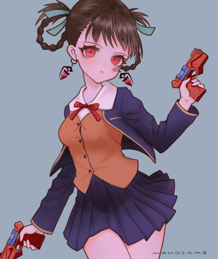 1girl, a_kite, absurdres, artist_name, bandaid, braid, braided_hair_rings, brown_hair