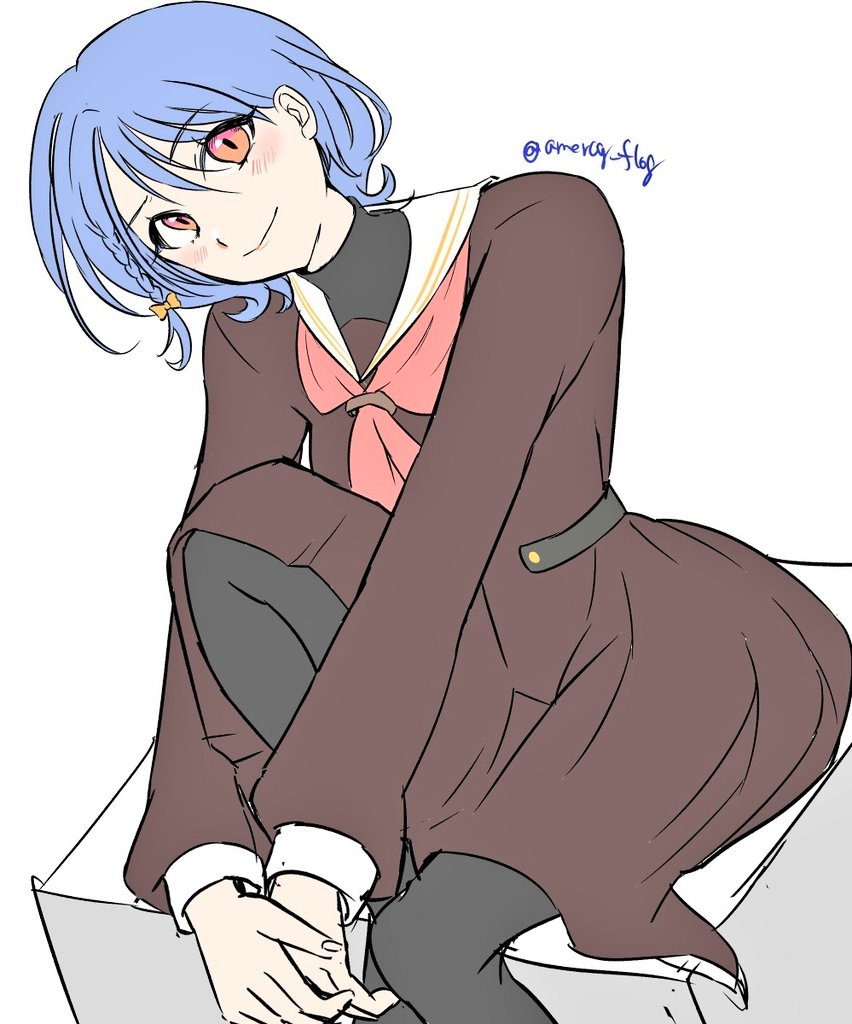 1girl, amerog_flog, black_pantyhose, black_shirt, blue_hair, blush, bow, braid