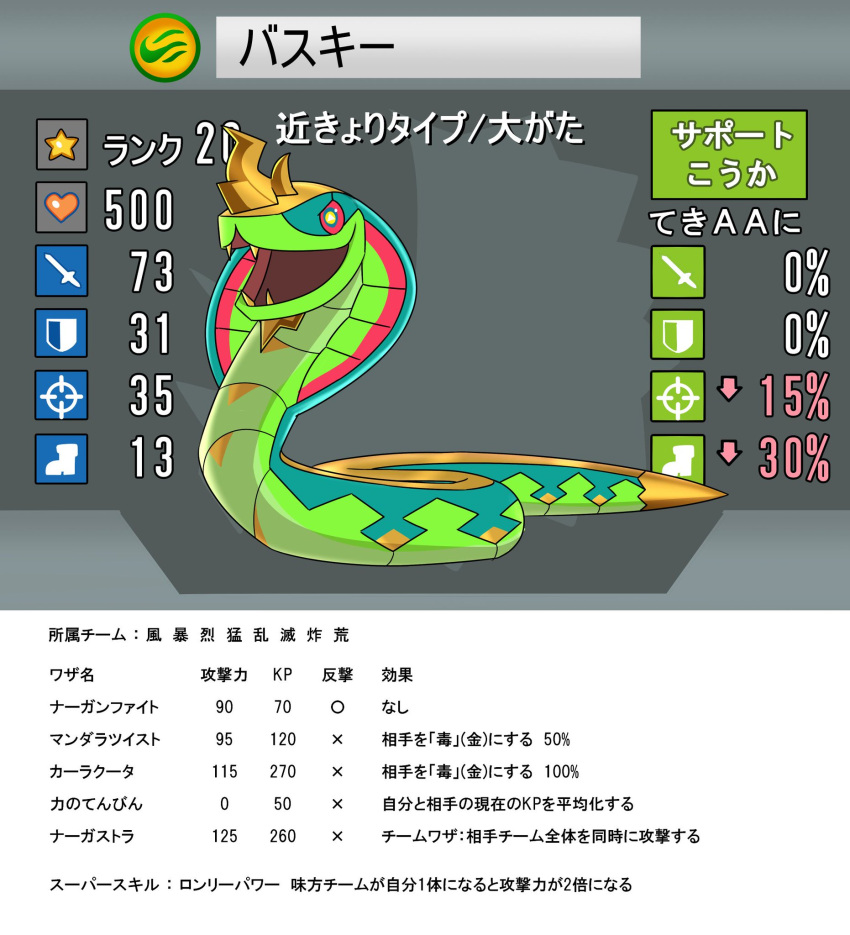 elemental_animal, fangs, fossil_fighters, gold_skin, green_scales, highres, lamia, monster_girl