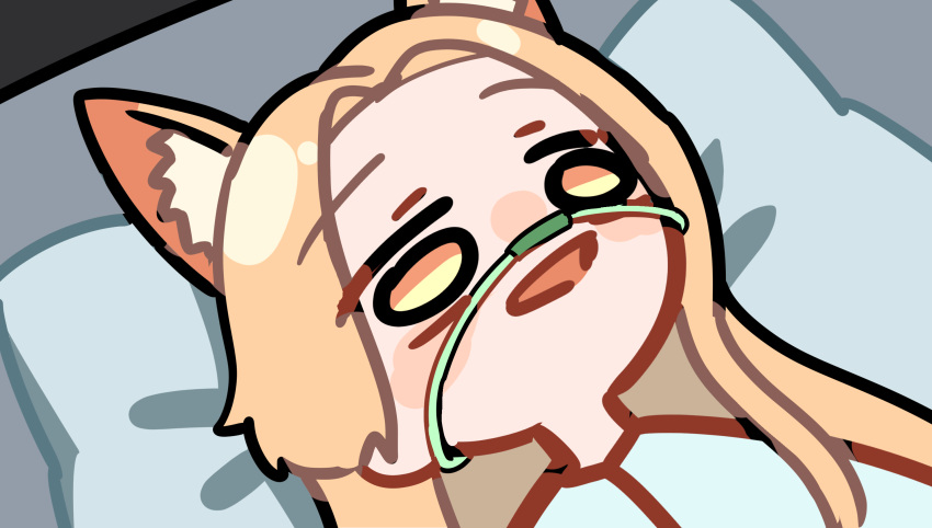 1girl, animal_ear_fluff, animal_ears, blonde_hair, blue_archive, commentary, dying_orangutan_(meme), fox_ears