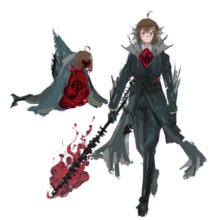 1girl, alternate_breast_size_(larger), breasts, brown_hair, coat, collar, e.g.o_(project_moon), e.g.o_suit_(project_moon)