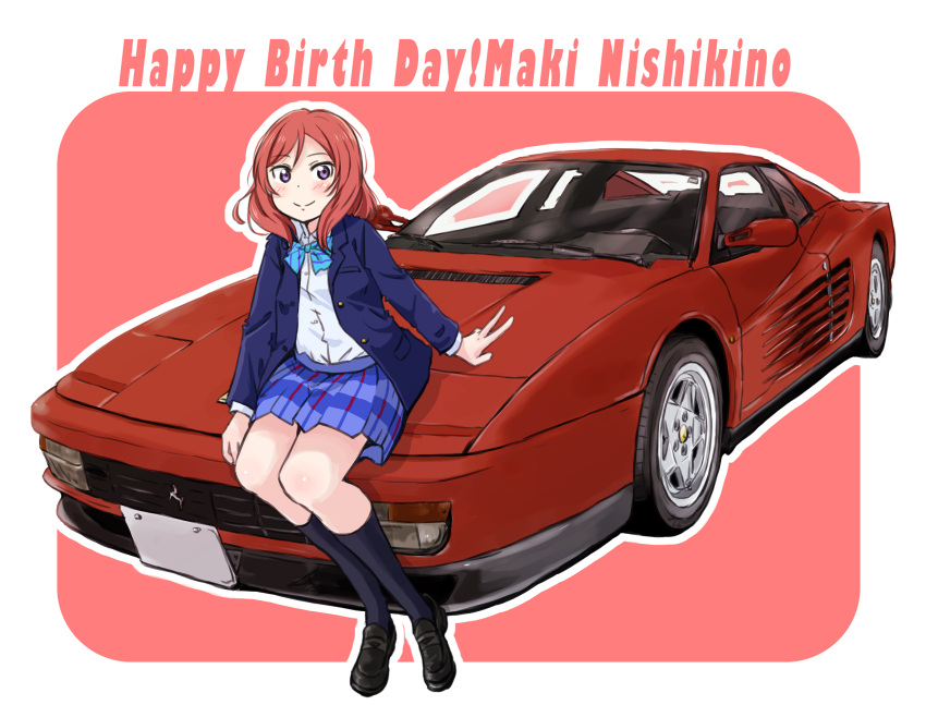 1girl, black_shoes, black_socks, blazer, blue_bow, blue_bowtie, blue_jacket, blue_skirt