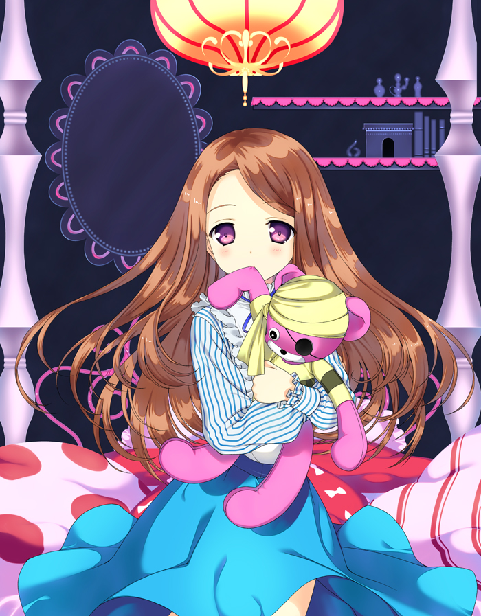 eyepatch, kugajou_takaya, long_hair, mawaru_penguindrum, mouth_hold, naruse_hirofumi, purple_eyes, skirt