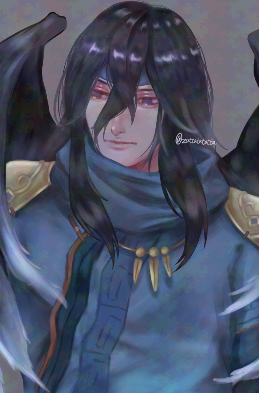 1boy, black_hair, black_wings, blue_eyes, commentary_request, fire_emblem, fire_emblem_shadows, hair_between_eyes