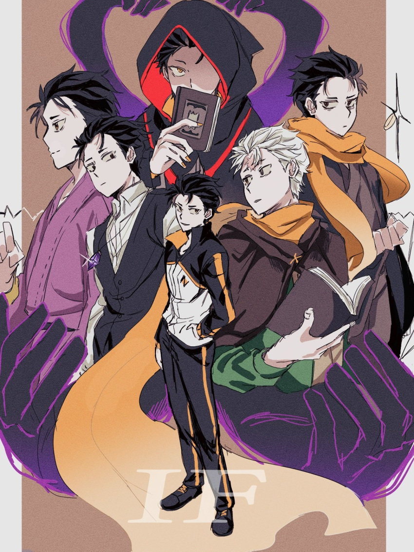 1boy, alternate_universe, bags_under_eyes, black_cloak, black_hair, black_kimono, black_vest, blind_eye