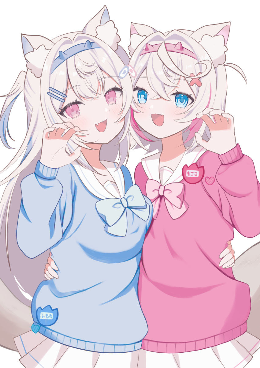 2girls, absurdres, animal_ears, blonde_hair, blue_eyes, commentary_request, elis_soratabi, fuwawa_abyssgard