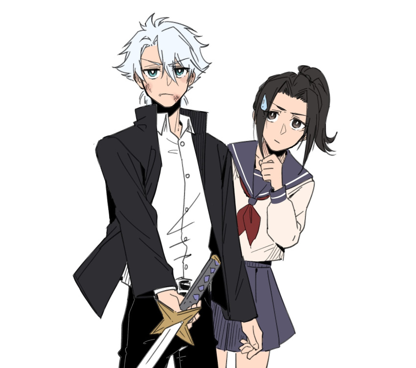 1boy, 1girl, aqua_eyes, black_eyes, black_hair, bleach, bleach:_the_high_school_warfare, bruise