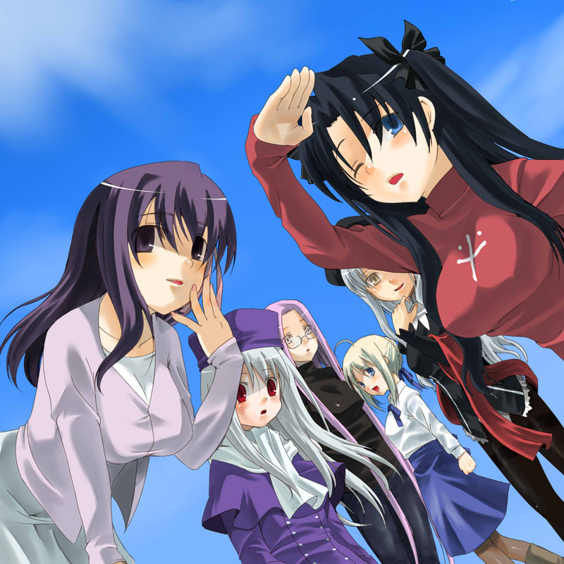 6girls, artoria_pendragon_(all), black_hair, blonde_hair, blue_eyes, caren_ortensia, fate/hollow_ataraxia, fate/stay_night
