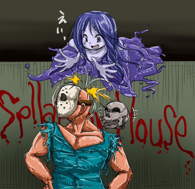 1boy, 1girl, 2013, blue_shirt, commentary_request, copyright_name, dress, dropping