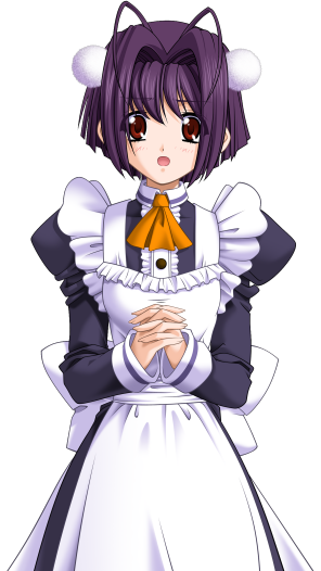 1girl, :o, antenna_hair, apron, ascot, blush, brown_eyes, game_cg