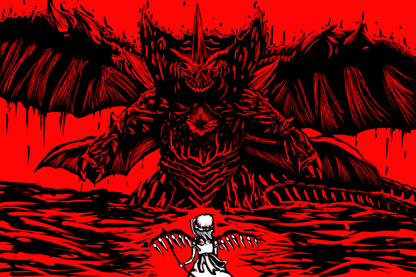 dark_particles, destoroyah, flandre_scarlet, giant, giant_monster, godzilla_(series), highres, horns