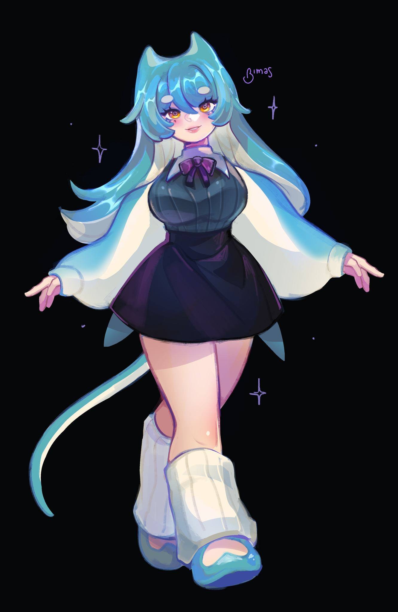 1girl, bimas, bimas_(vtuber), blue_hair, blue_shoes, dress, flower, flower_request