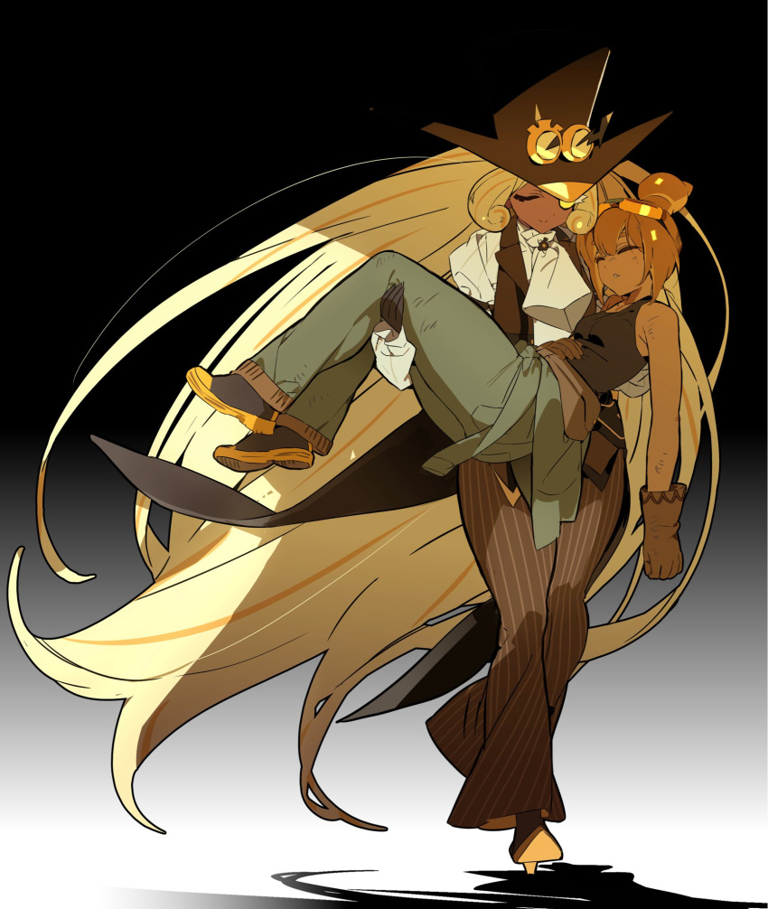 ascot, brown_vest, carrying, carrying_person, closed_eyes, cookie_run, cookie_run:_ovenbreak, croissant_cookie