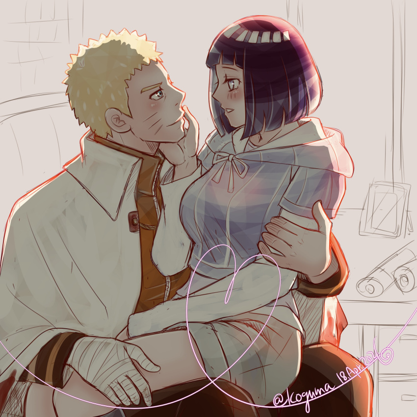 1boy, 1girl, black_hair, blonde_hair, blue_eyes, blush, boruto_(series), cape