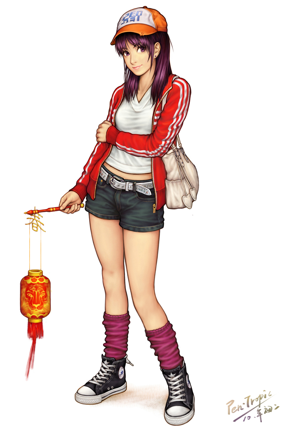 bag, baseball_cap, belt, earrings, footwear, hat, heart, highres