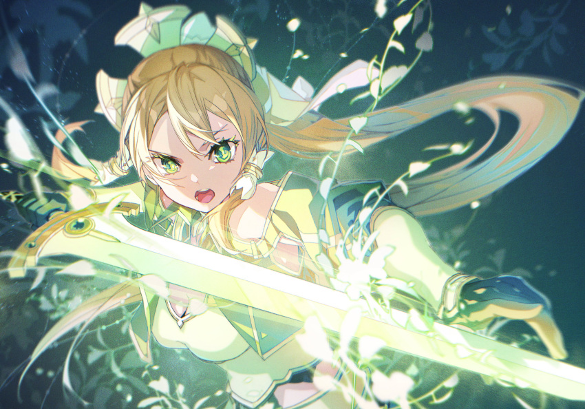 1girl, absurdres, annihilate_ray, armor, armored_dress, black_gloves, blonde_hair, breastplate