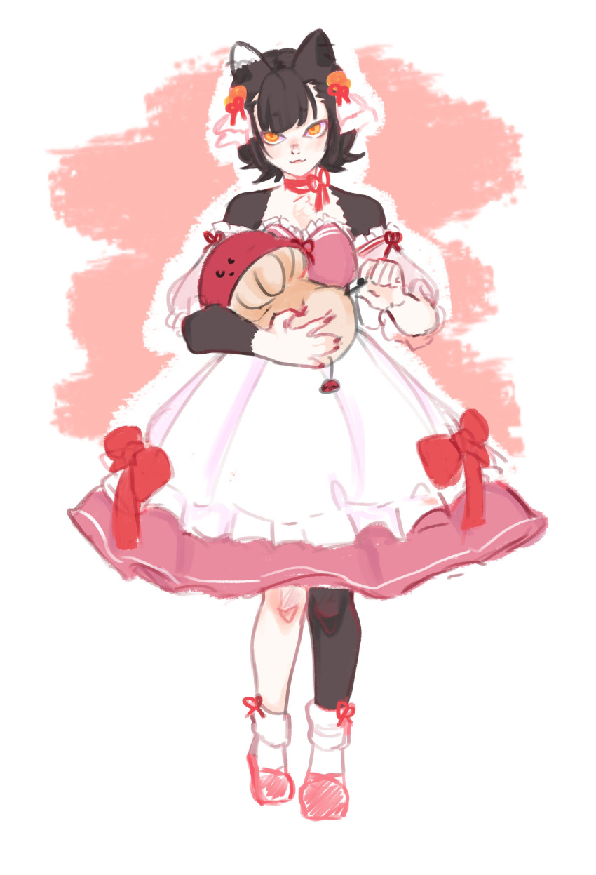 1girl, :3, absurdres, animal_ears, black_hair, bow, bubba_nuki, cat_ears