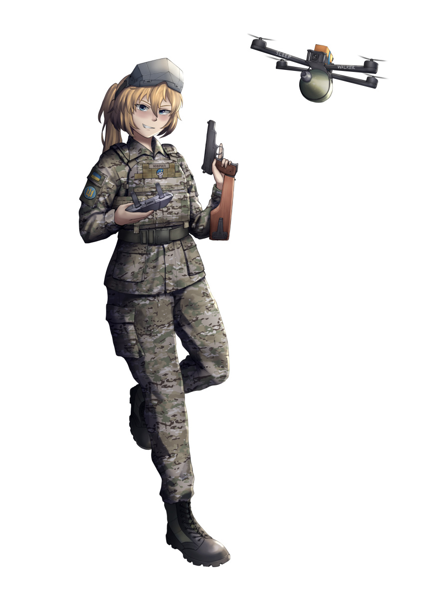 1girl, 35th_marine_brigade, absurdres, angel_wings, artist_name, belt, blonde_hair, blue_hair