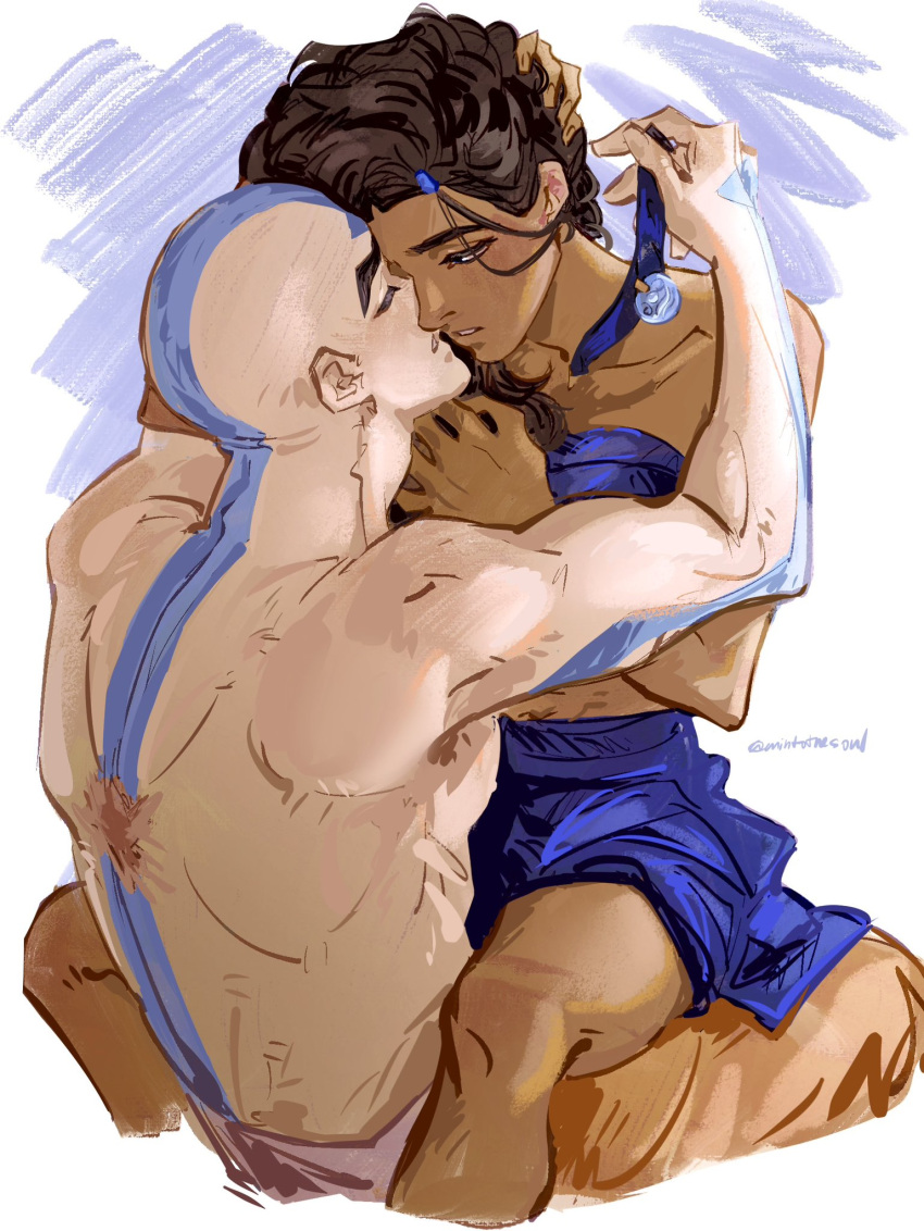 1boy, 1girl, aang, arrow_(symbol), arrow_tattoo, avatar:_aang_the_last_airbender, avatar:_the_last_airbender, avatar_legends
