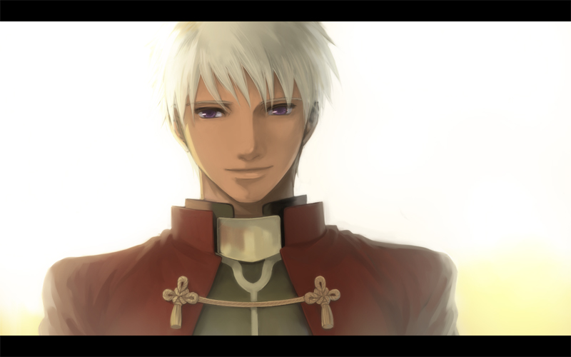 ao_(sodalite), archer, fate/stay_night, fate_(series), grey_hair, hair_down, male, solo
