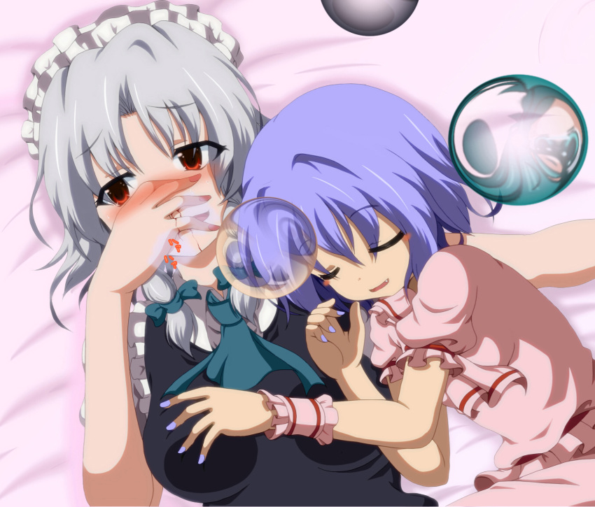 blood, blue_hair, braid, breast_grab, breasts, bust, dr._cryptoso, fang