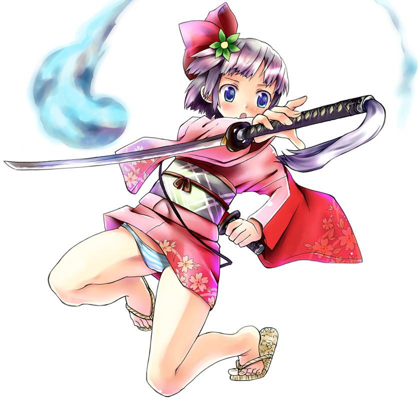 dual_wielding, japanese_clothes, japanese_dress, kannazuki_hato, katana, konpaku_youmu, konpaku_youmu_(ghost), miniskirt