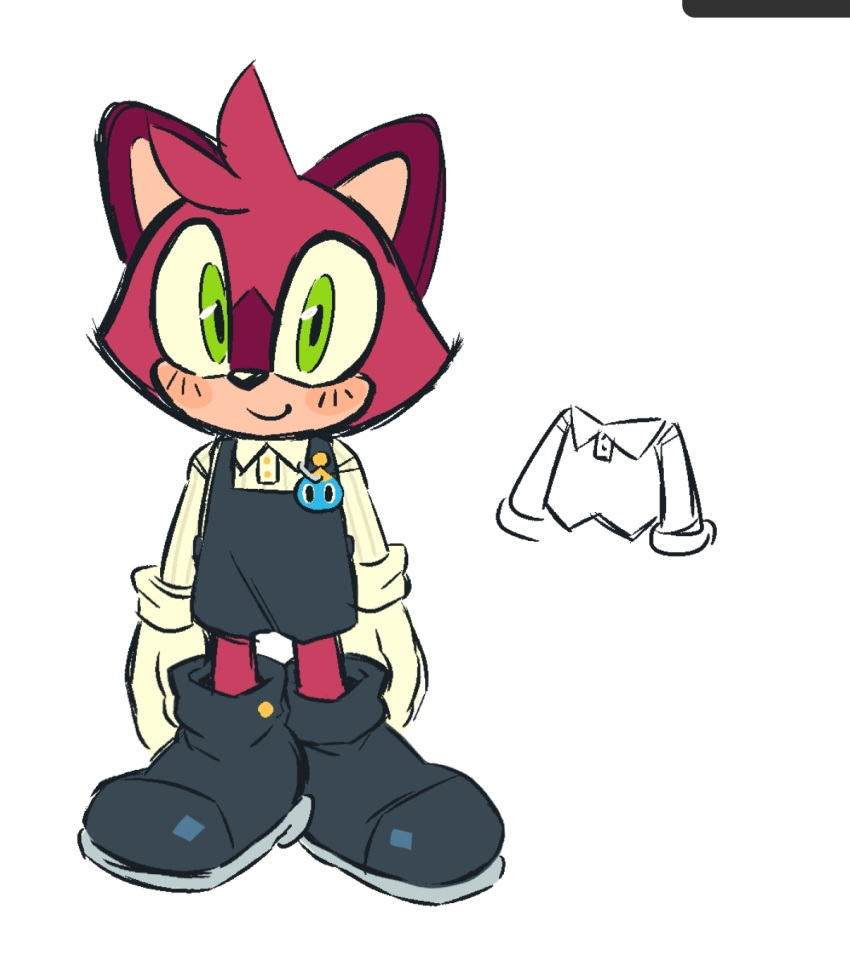1other, animal_ears, apron, barry_the_quokka, black_apron, black_shoes, chao_(sonic), chinese_commentary