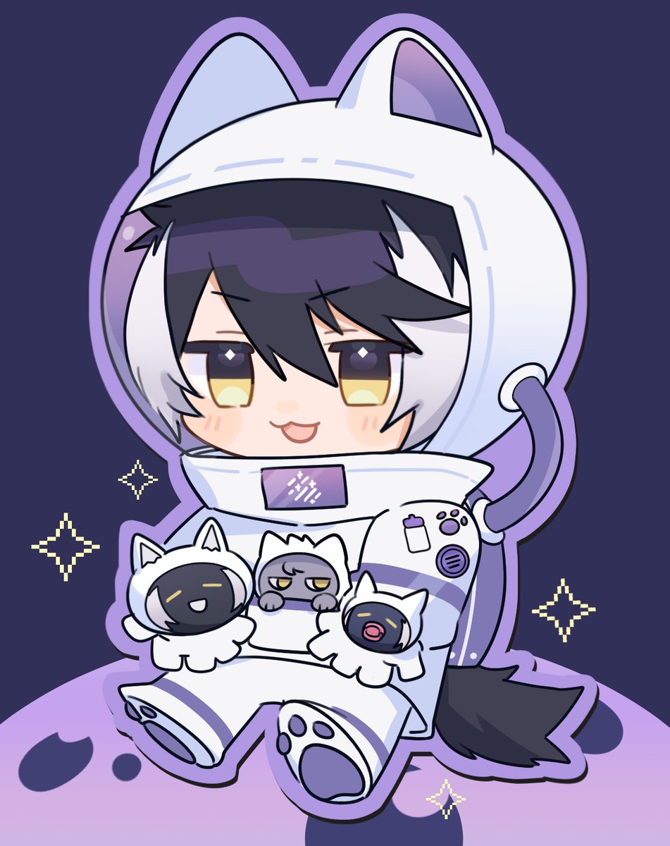 1boy, :3, alternate_costume, animal_ear_helmet, animal_helmet, astronaut, black_hair, blush