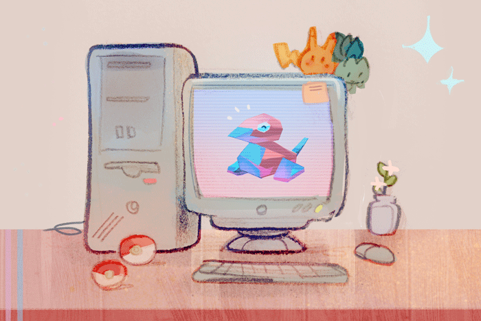 animated, animated_gif, bulbasaur, computer, computer_keyboard, computer_mouse, louie_zong, monitor