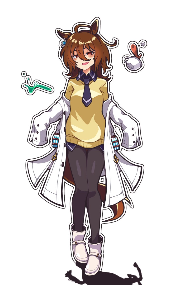 1girl, agnes_tachyon_(tach-nology)_(umamusume), agnes_tachyon_(umamusume), ahoge, animal_ears, black_necktie, black_pantyhose, blush