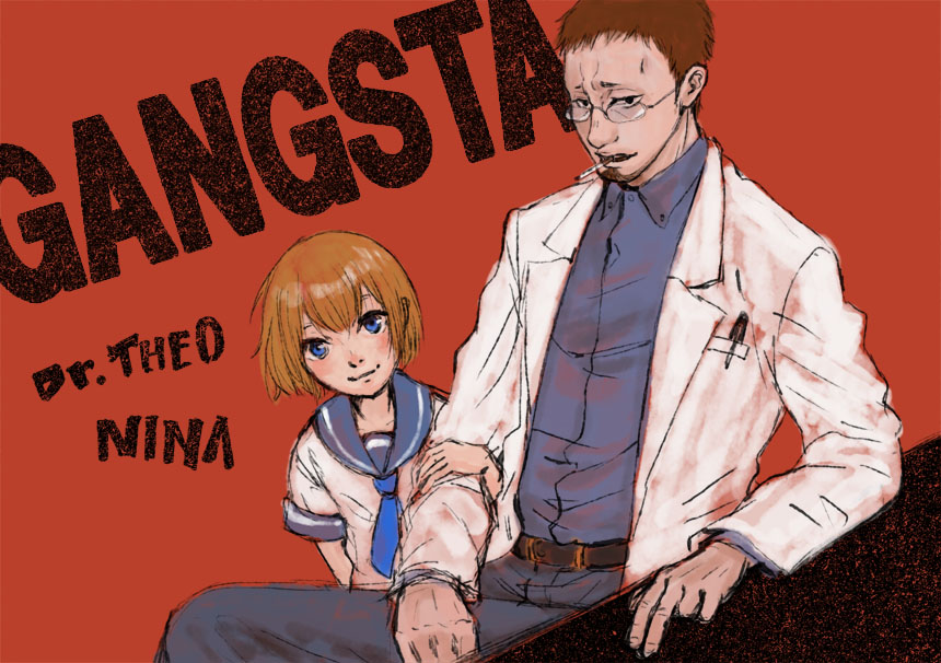 1boy, 1girl, behind_another, blue_eyes, blue_pants, blue_sailor_collar, blue_shirt, bob_cut