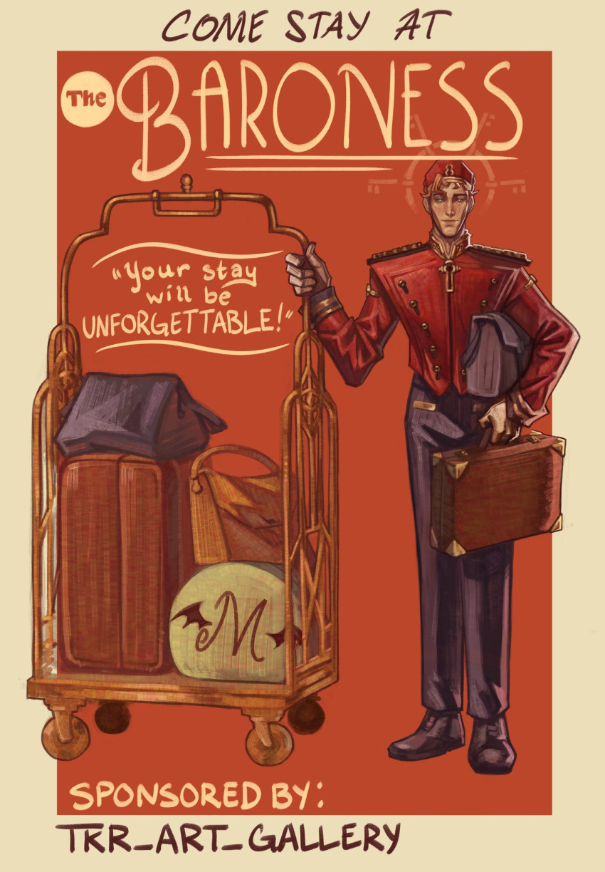 1boy, artist_name, bellhop_uniform, blue_eyes, closed_mouth, deadlock_(game), doorman_(deadlock), freckles