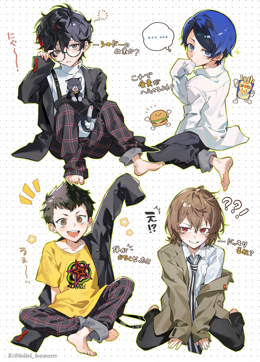 ..., 4boys, absurdres, adjusting_eyewear, aged_down, akechi_goro, alternate_hair_color, amamiya_ren