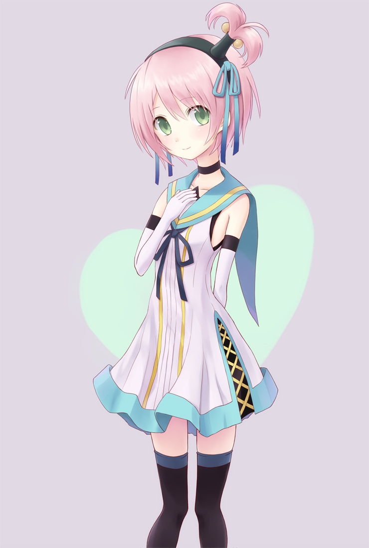 black_legwear, choker, dress, gloves, green_eyes, hair_ribbon, hairband, kanonno_earhart