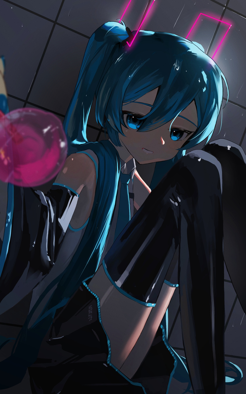 absurdres, bare_shoulders, blue_eyes, detached_sleeves, green_hair, grin, hatsune_miku, highres