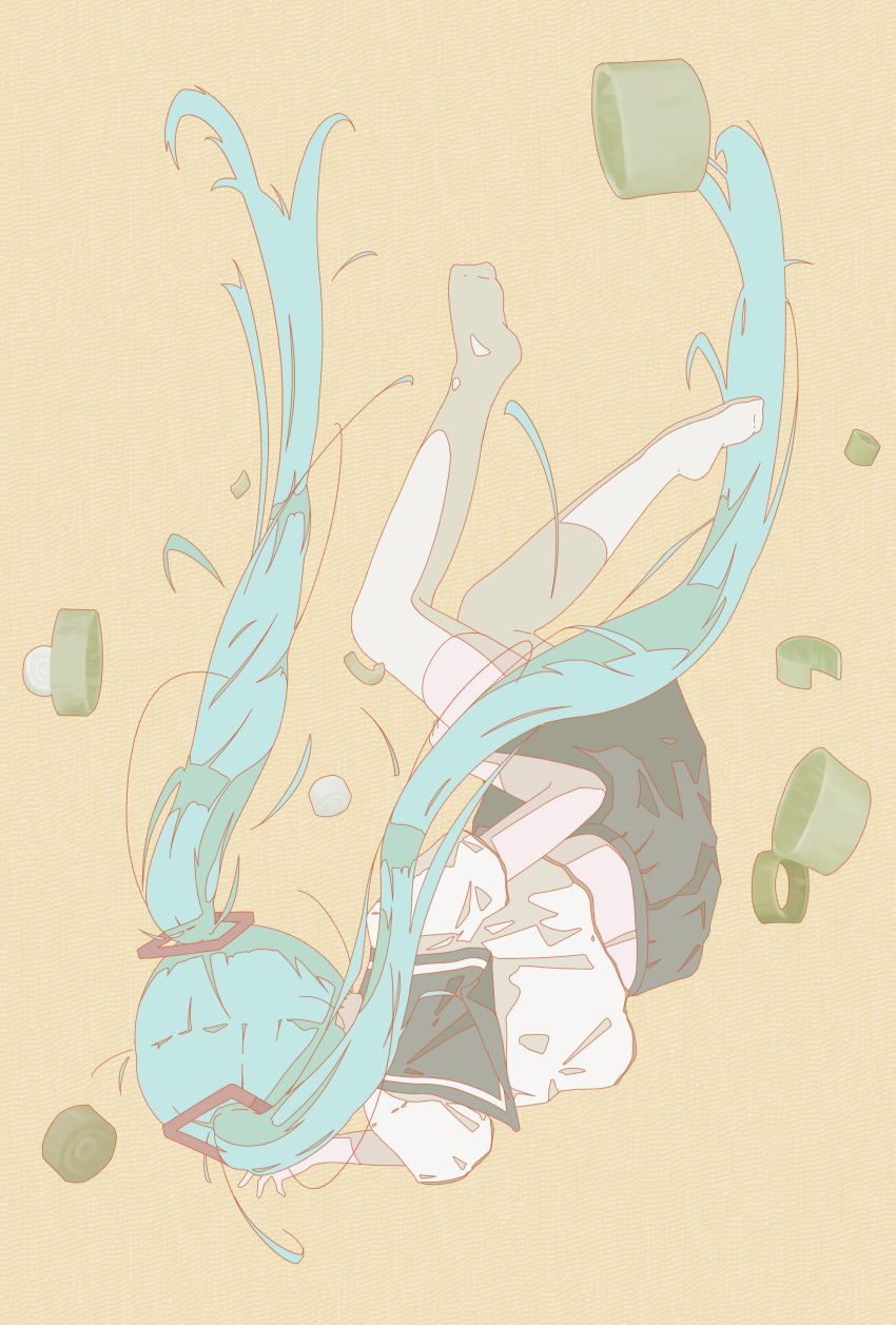 absurdres, commentary_request, falling, from_behind, full_body, green_eyes, hatsune_miku, highres