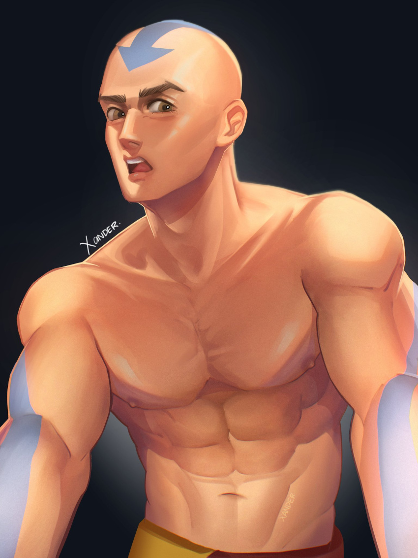 1boy, aang, abs, arrow_(symbol), arrow_tattoo, avatar:_aang_the_last_airbender, avatar:_the_last_airbender, avatar_legends