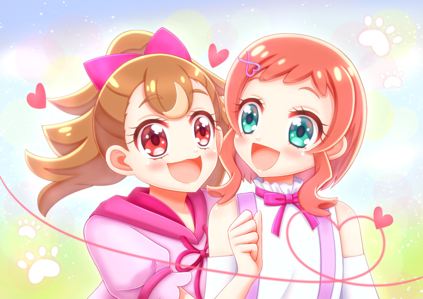 2girls, :3, :d, aqua_eyes, back-to-back, bare_shoulders, blush, bow