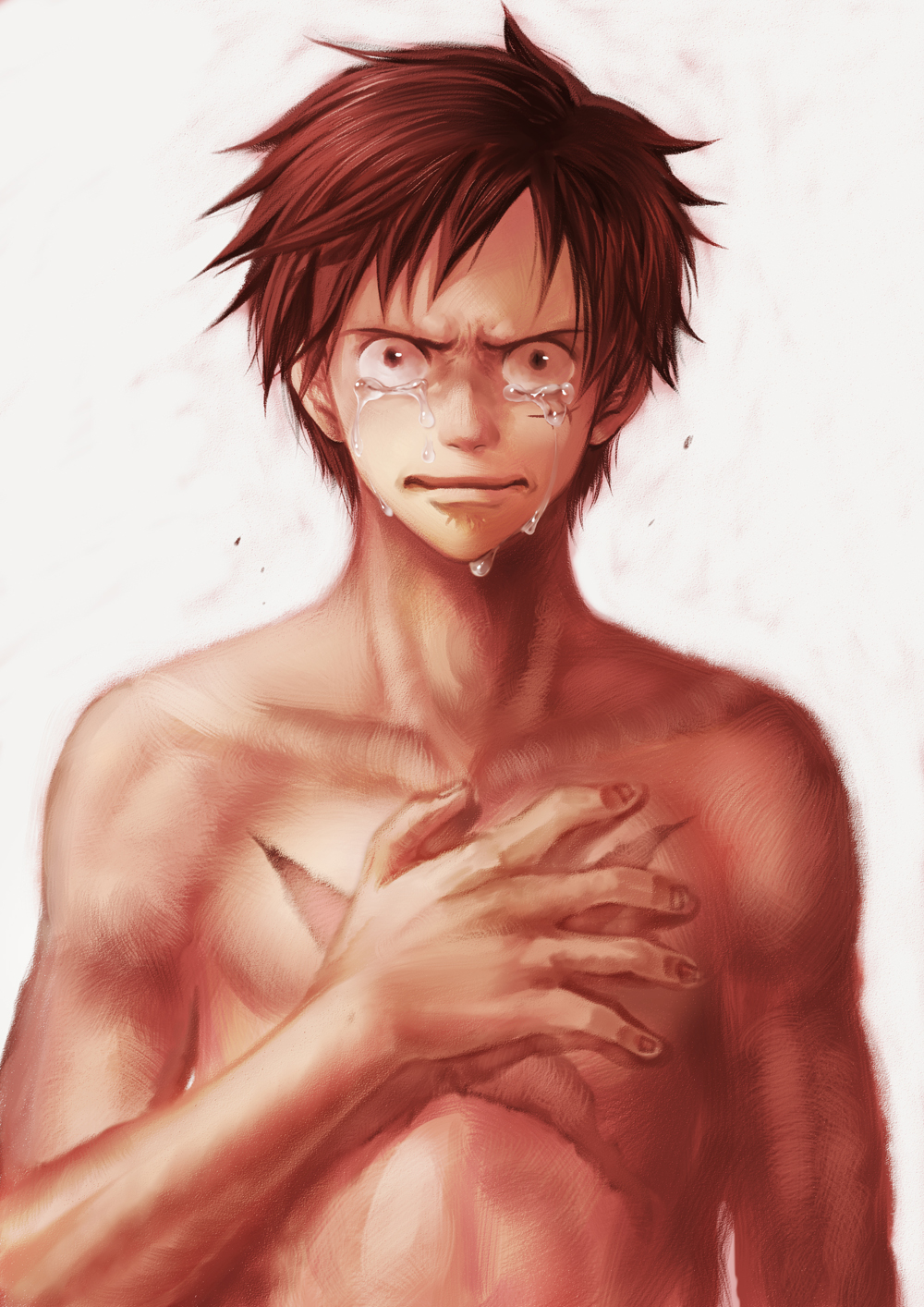 black_eyes, black_hair, face, hand_on_another's_chest, hand_on_chest, hand_on_own_chest, hands, highres