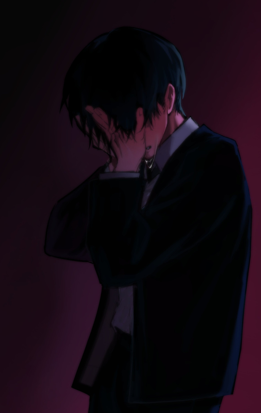 1boy, absurdres, alien_stage, black_hair, black_jacket, commentary, crying, english_commentary