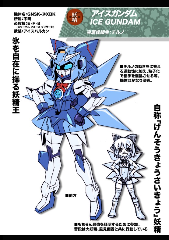 ?, cirno, dress, g_gundam, gundam, hair_bow, m_ganzy, mecha