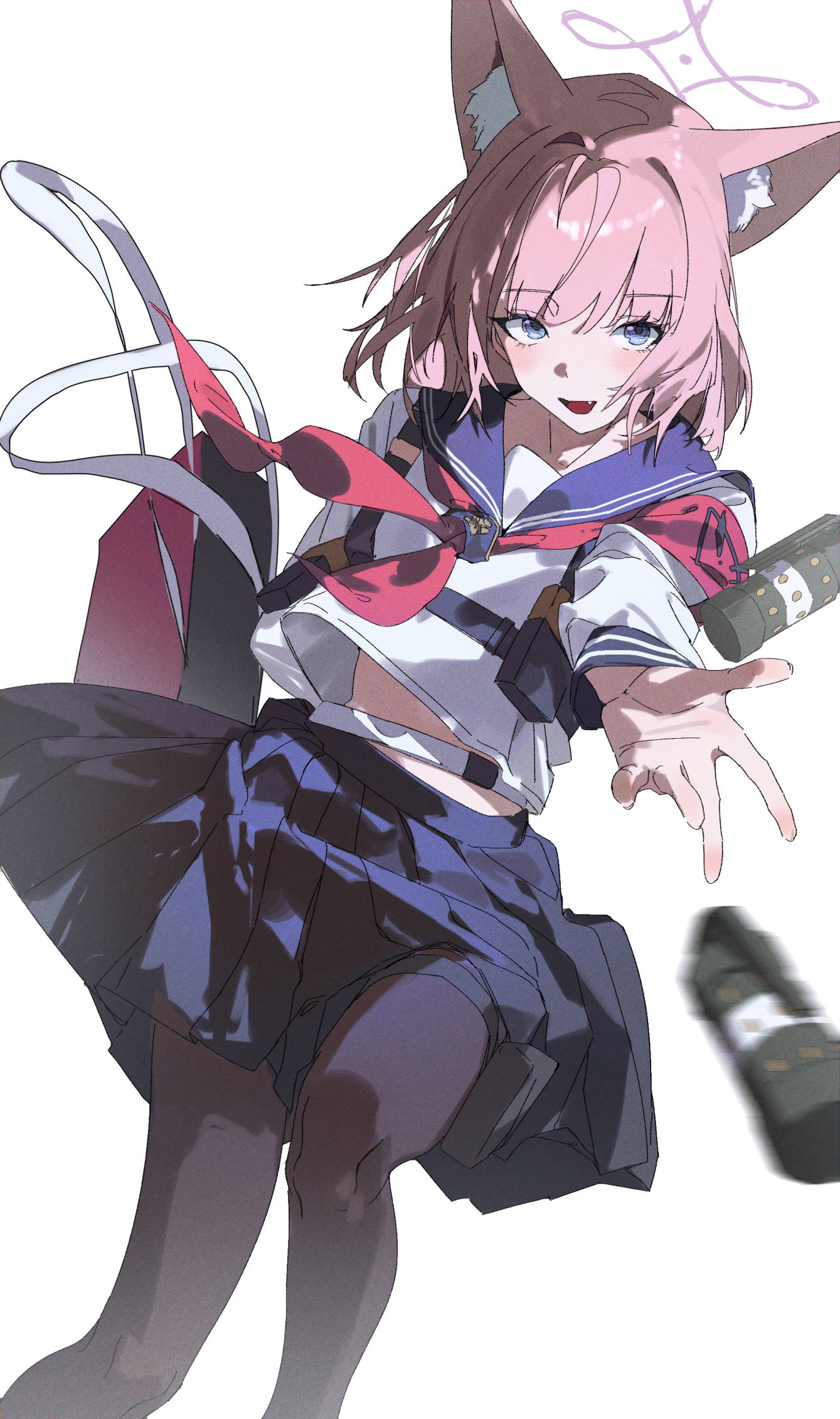 1girl, animal_ear_fluff, animal_ears, black_pantyhose, blue_archive, blue_eyes, blue_sailor_collar, blue_skirt