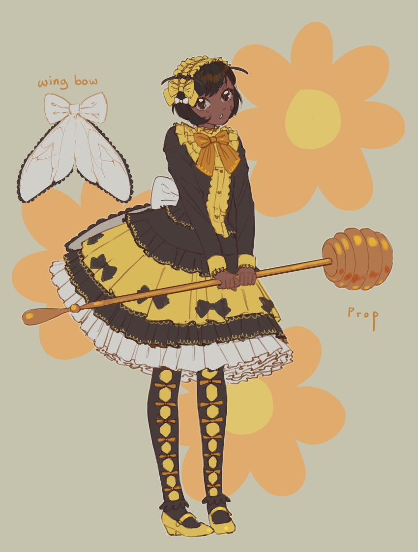1girl, :o, absurdres, accurate_lolita_coord, antennae, arthropod_girl, bee_girl, bee_wings