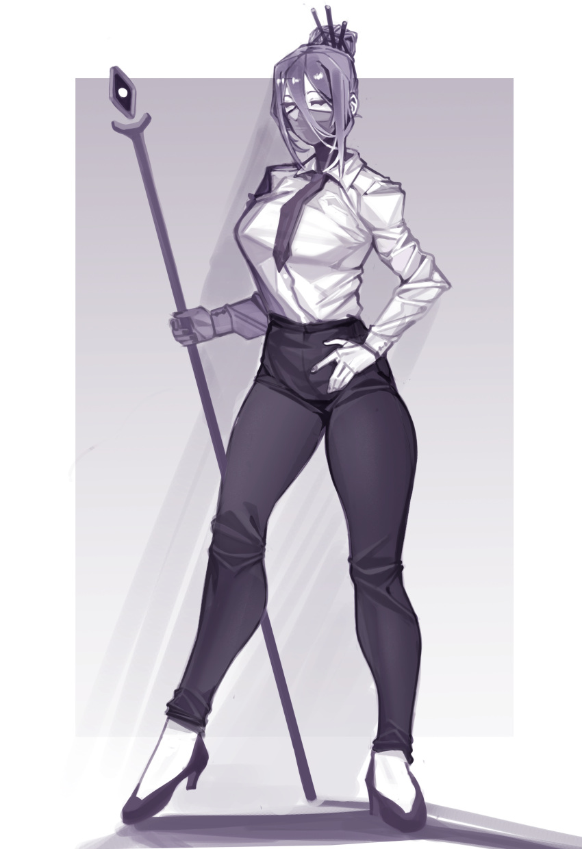 1girl, absurdres, breasts, chinese_commentary, commentary_request, hair_bun, hair_ornament, hair_stick