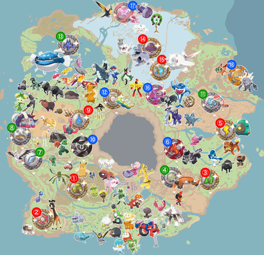 absurdres, alternate_color, annihilape, arboliva, arctibax, armarouge, badge, badge_(pokemon)
