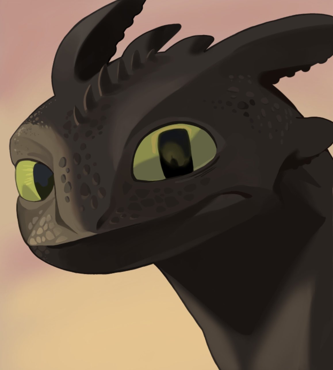 black_scales, didi1749897, dragon, green_eyes, highres, how_to_train_your_dragon_(series), looking_at_viewer, no_humans, portrait, solo, toothless