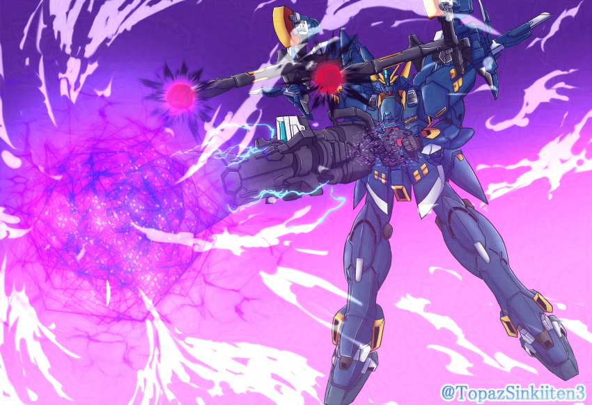 commentary_request, energy_cannon, flying, gun, highres, holding, holding_gun, holding_weapon